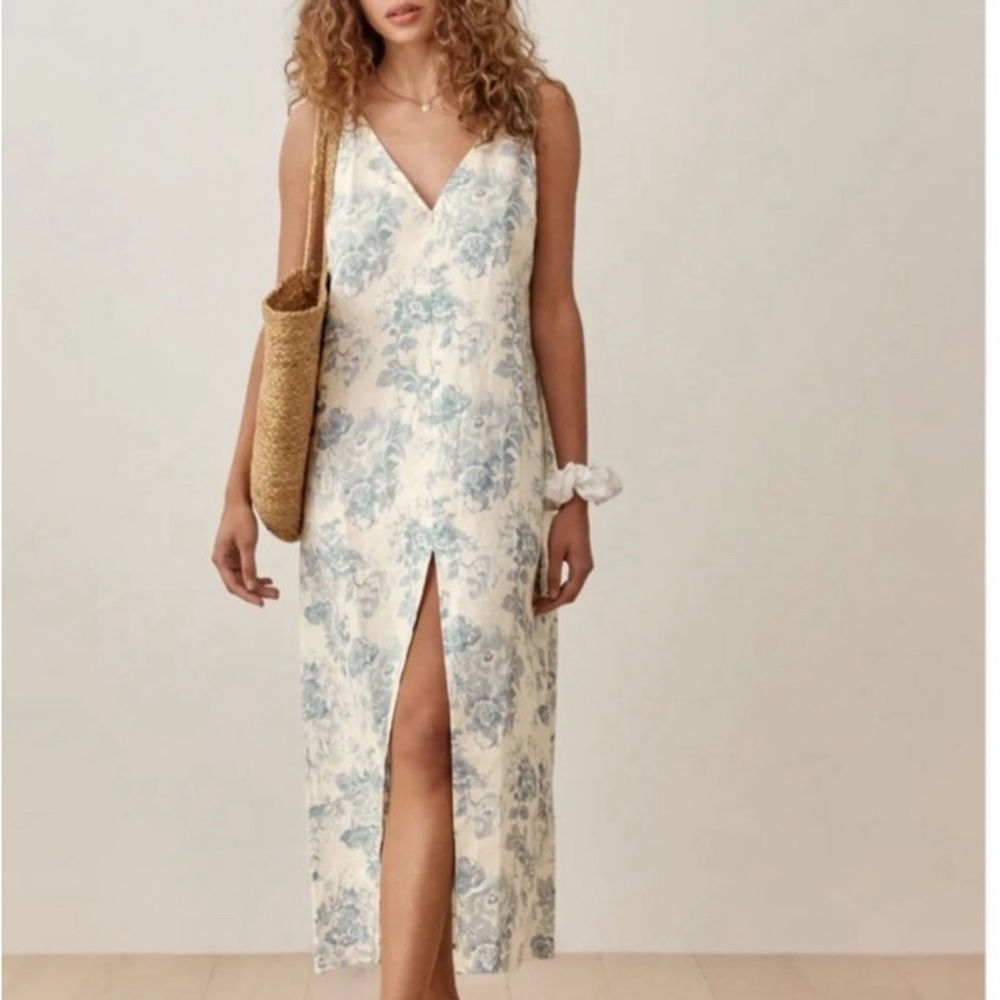 Reformation Dress Blue and White Teacup Floral Print Monique